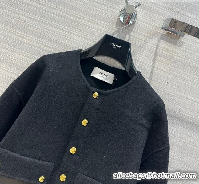 Grade Quality Celine Wool& Cashmere Short Coat C9907 Black 2023