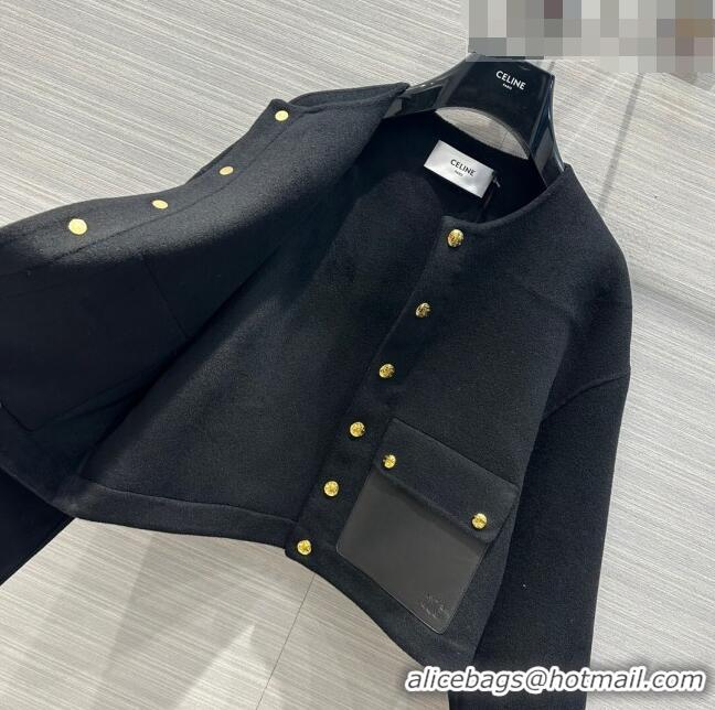 Grade Quality Celine Wool& Cashmere Short Coat C9907 Black 2023