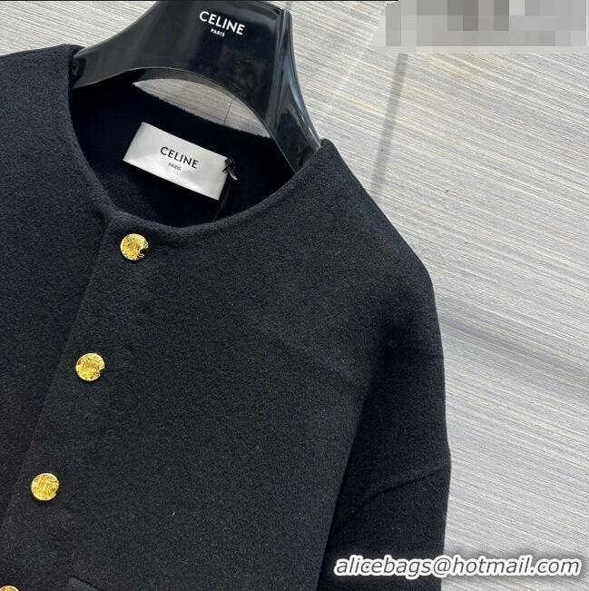 Grade Quality Celine Wool& Cashmere Short Coat C9907 Black 2023