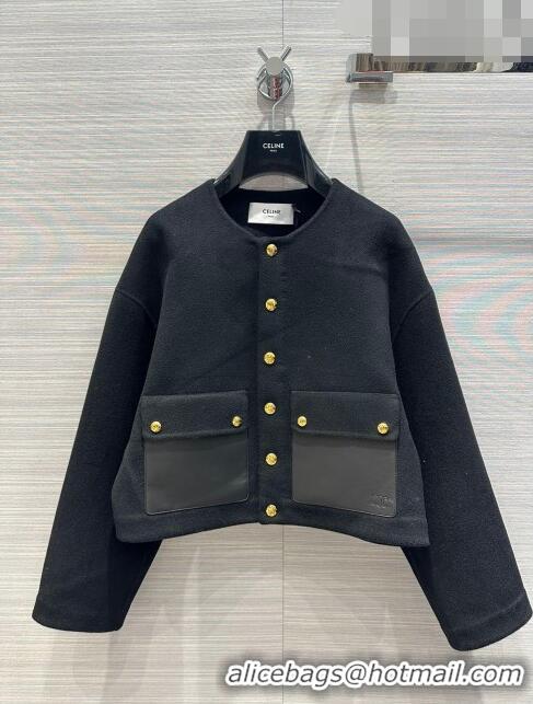 Grade Quality Celine Wool& Cashmere Short Coat C9907 Black 2023