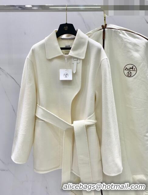 ​Pretty Style Hermes Cashmere Coat H91431 White 2023