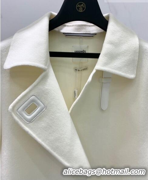 ​Pretty Style Hermes Cashmere Coat H91431 White 2023