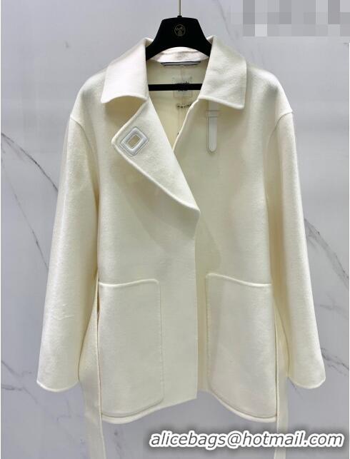 ​Pretty Style Hermes Cashmere Coat H91431 White 2023