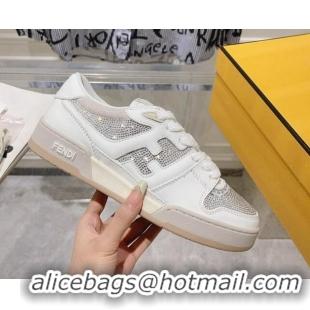 Pretty Style Fendi Match Low Top Sneakers in Leather and Crystals White 910136