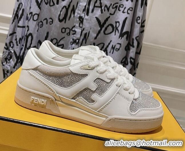 Pretty Style Fendi Match Low Top Sneakers in Leather and Crystals White 910136