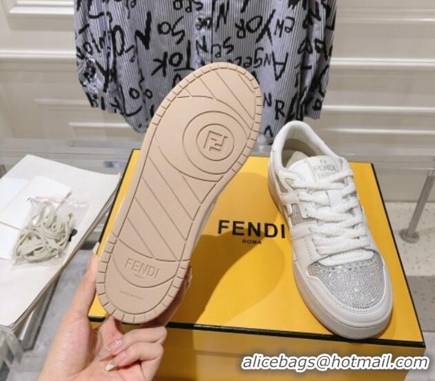 Pretty Style Fendi Match Low Top Sneakers in Leather and Crystals White 910136