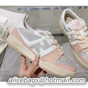 Top Grade Fendi Match Low Top Sneakers in Leather and Crystals Light Pink 910137