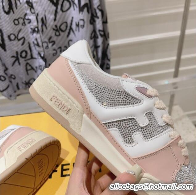 Top Grade Fendi Match Low Top Sneakers in Leather and Crystals Light Pink 910137