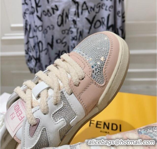 Top Grade Fendi Match Low Top Sneakers in Leather and Crystals Light Pink 910137