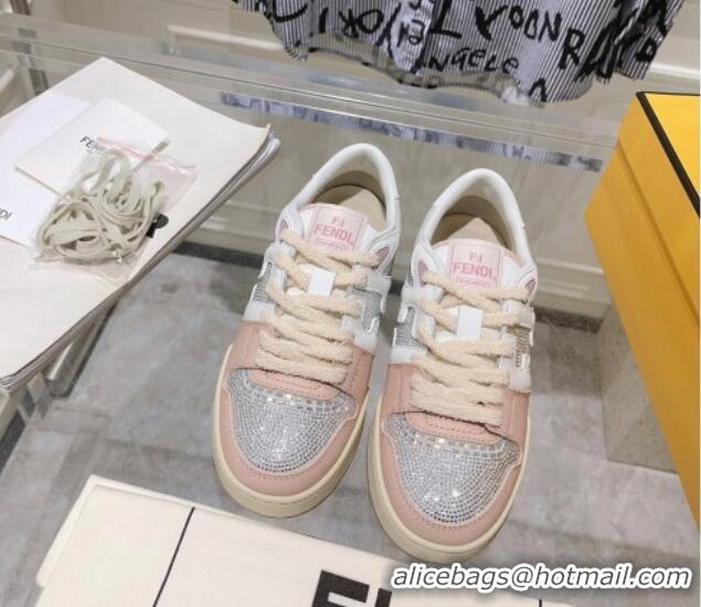 Top Grade Fendi Match Low Top Sneakers in Leather and Crystals Light Pink 910137