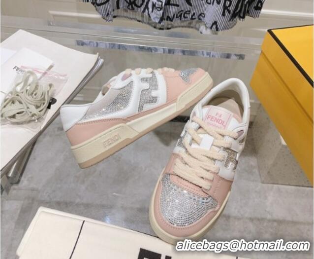 Top Grade Fendi Match Low Top Sneakers in Leather and Crystals Light Pink 910137