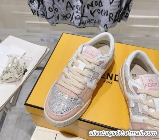 Top Grade Fendi Match Low Top Sneakers in Leather and Crystals Light Pink 910137