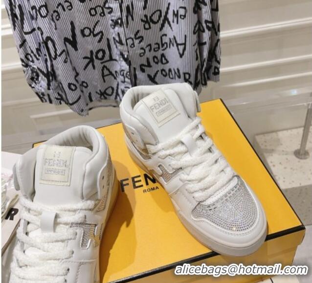 Best Product Fendi Match High Top Sneakers in Leather and Crystals White 910140