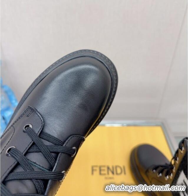 Lowest Price Fendi Domino Ankle Lace-up Boots in Leather and FF Knit Black 912015