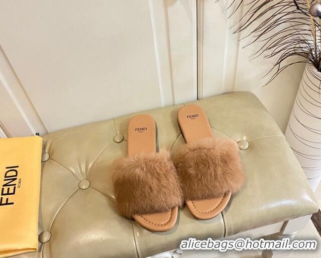 Trendy Design Fendi Rabbit Fur Flat Slide Sandals Brown 014041