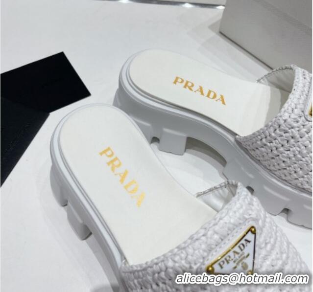 Charming Prada Monolith Crochet Platform Slide Sandals 5cm White 704066