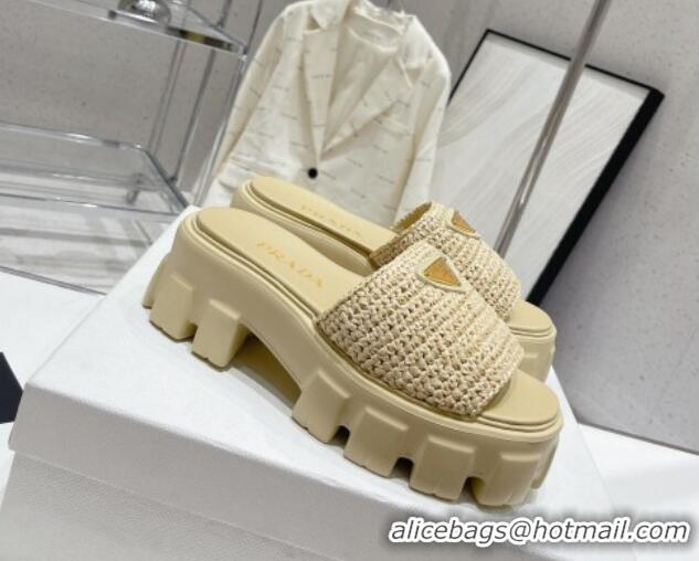 Duplicate Prada Monolith Crochet Platform Slide Sandals 5cm Beige 704067