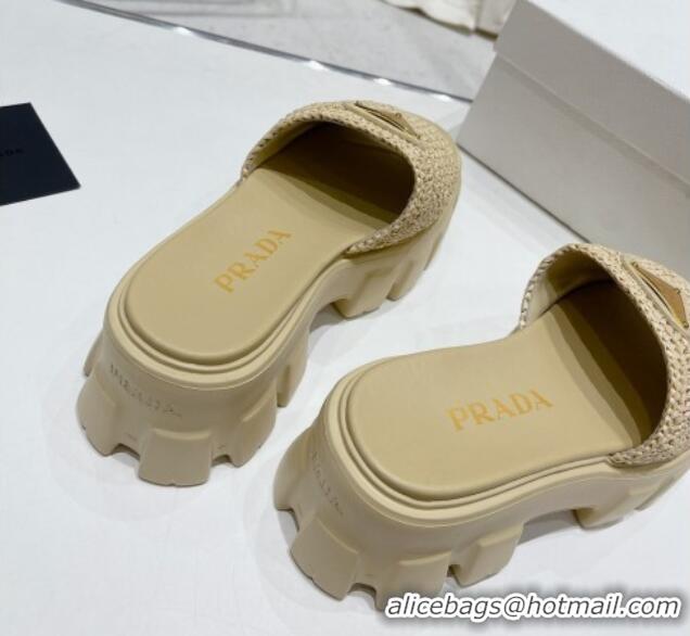 Duplicate Prada Monolith Crochet Platform Slide Sandals 5cm Beige 704067