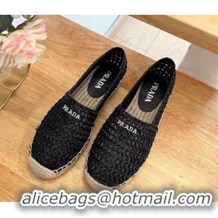 Hot Style Prada Crochet Espadrilles Flat Black 704071