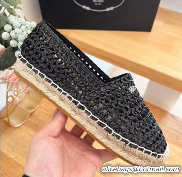 Hot Style Prada Crochet Espadrilles Flat Black 704071