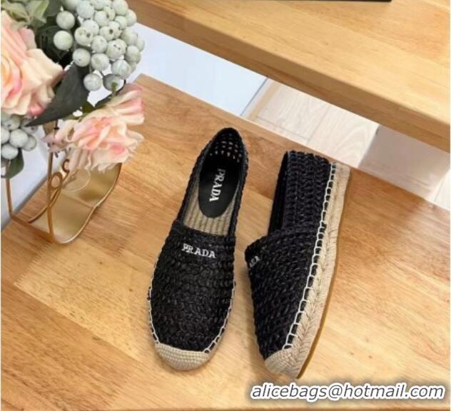 Hot Style Prada Crochet Espadrilles Flat Black 704071