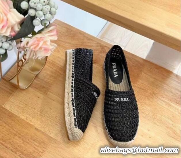 Hot Style Prada Crochet Espadrilles Flat Black 704071