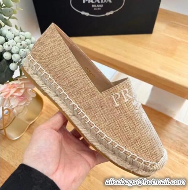 Sumptuous Prada Linen Fabric Flat Espadrilles Beige 704075