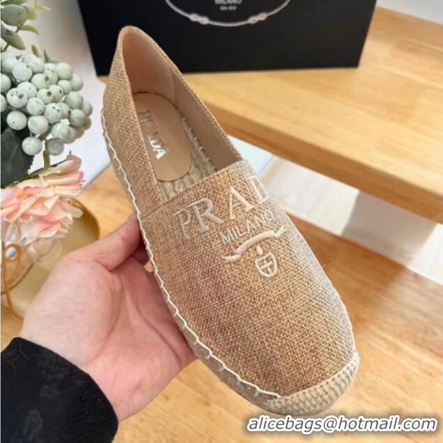 Sumptuous Prada Linen Fabric Flat Espadrilles Beige 704075