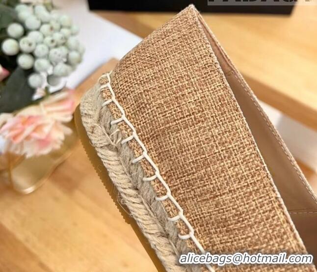 Sumptuous Prada Linen Fabric Flat Espadrilles Beige 704075