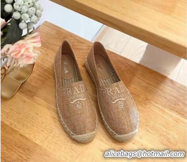 Sumptuous Prada Linen Fabric Flat Espadrilles Beige 704075