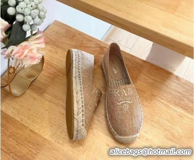 Sumptuous Prada Linen Fabric Flat Espadrilles Beige 704075