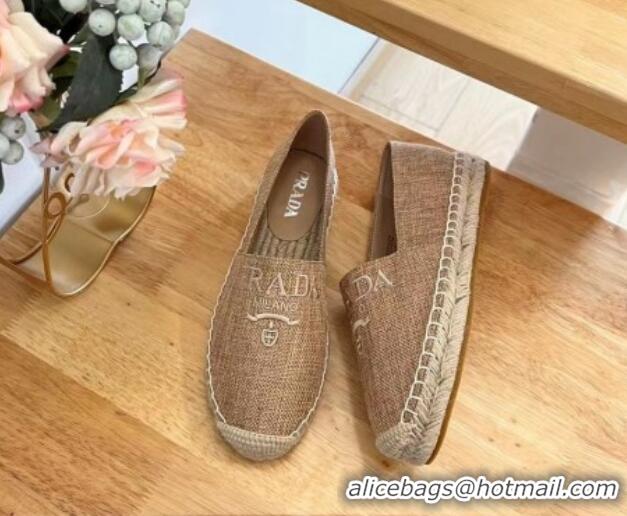 Sumptuous Prada Linen Fabric Flat Espadrilles Beige 704075