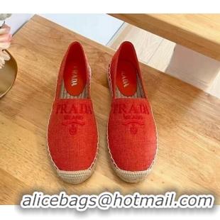 Perfect Prada Linen Fabric Flat Espadrilles Red 704076