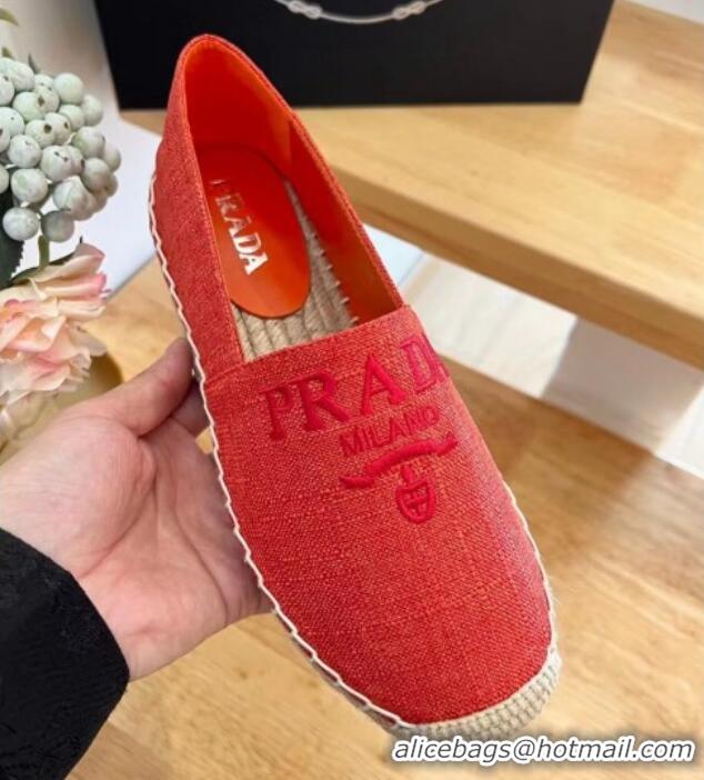 Perfect Prada Linen Fabric Flat Espadrilles Red 704076