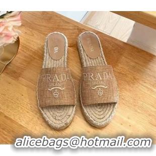 Trendy Design Prada Linen Fabric Flat Slide Sandals Beige 704077