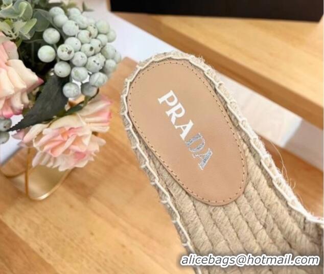 Trendy Design Prada Linen Fabric Flat Slide Sandals Beige 704077