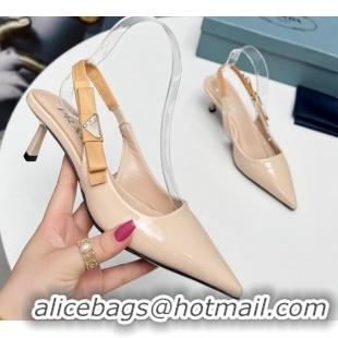 Good Quality Prada Patent leather Slingbacks Pumps 5cm with Logo Bow Nude 712017