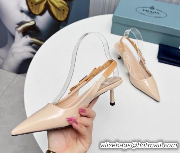 Good Quality Prada Patent leather Slingbacks Pumps 5cm with Logo Bow Nude 712017