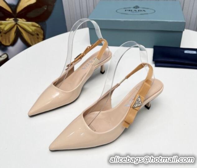 Good Quality Prada Patent leather Slingbacks Pumps 5cm with Logo Bow Nude 712017