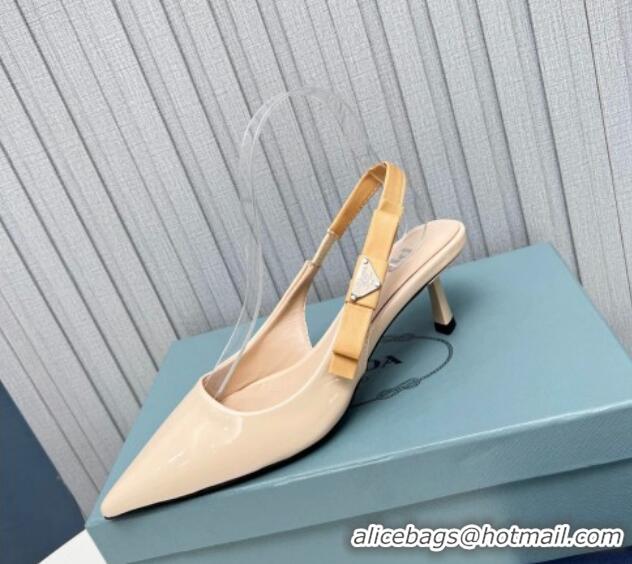 Good Quality Prada Patent leather Slingbacks Pumps 5cm with Logo Bow Nude 712017