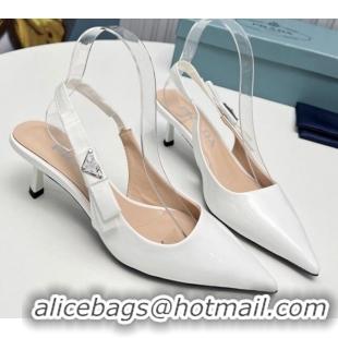 Purchase Prada Patent leather Slingbacks Pumps 5cm with Logo Bow White 712018