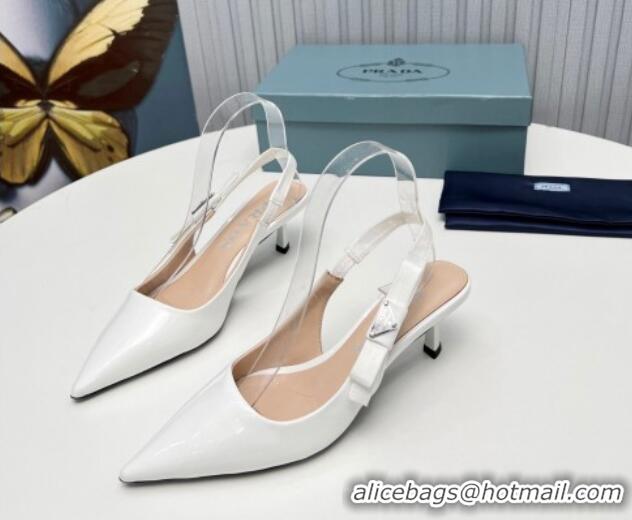 Purchase Prada Patent leather Slingbacks Pumps 5cm with Logo Bow White 712018