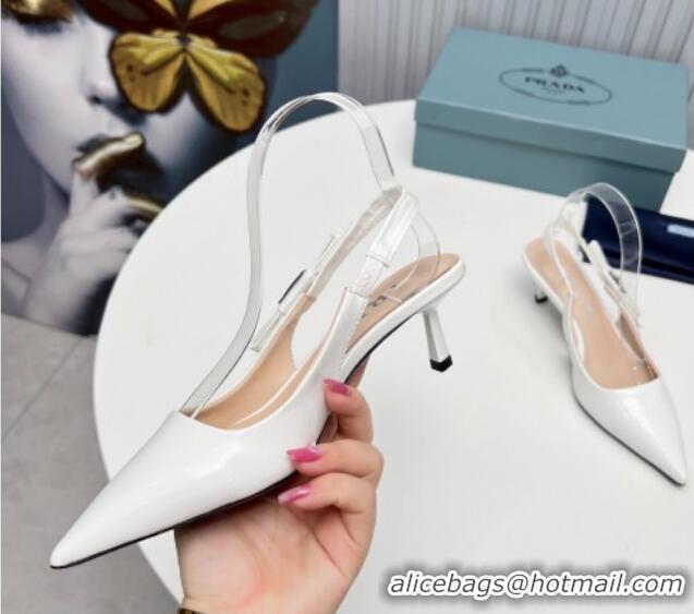 Purchase Prada Patent leather Slingbacks Pumps 5cm with Logo Bow White 712018