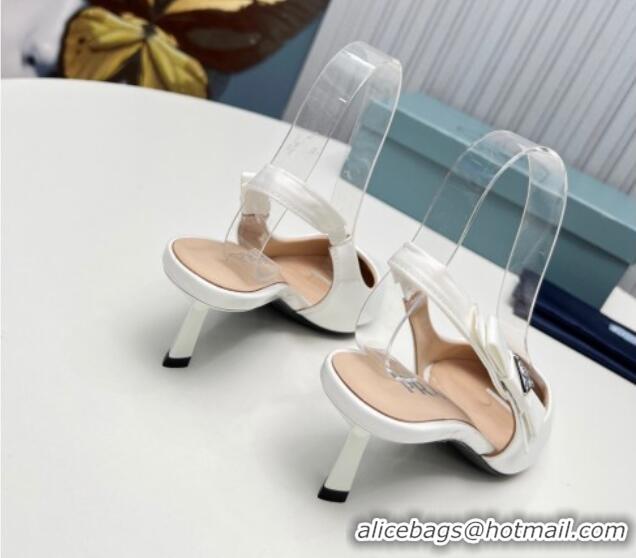 Purchase Prada Patent leather Slingbacks Pumps 5cm with Logo Bow White 712018