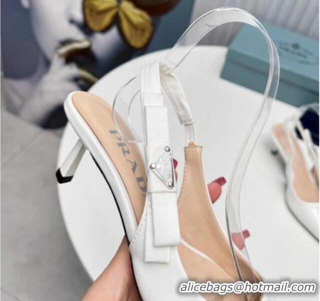 Purchase Prada Patent leather Slingbacks Pumps 5cm with Logo Bow White 712018