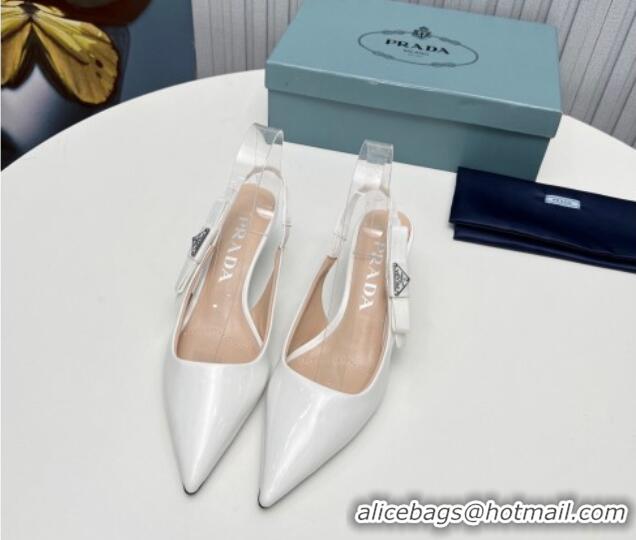 Purchase Prada Patent leather Slingbacks Pumps 5cm with Logo Bow White 712018