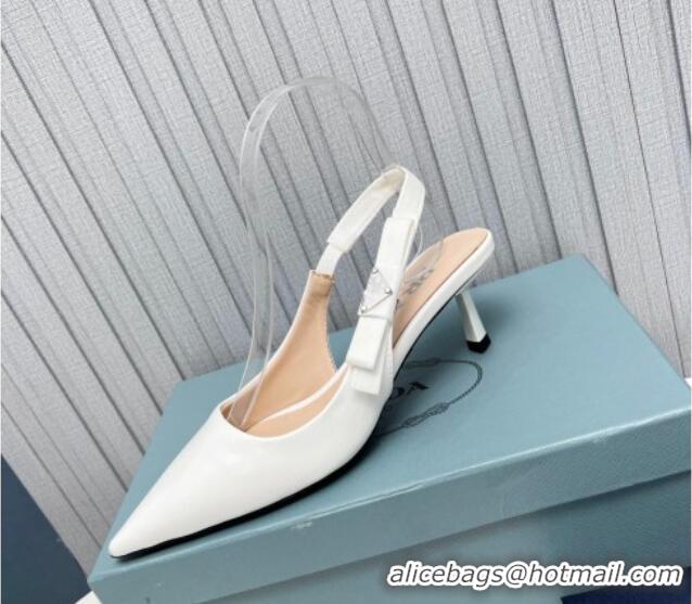 Purchase Prada Patent leather Slingbacks Pumps 5cm with Logo Bow White 712018