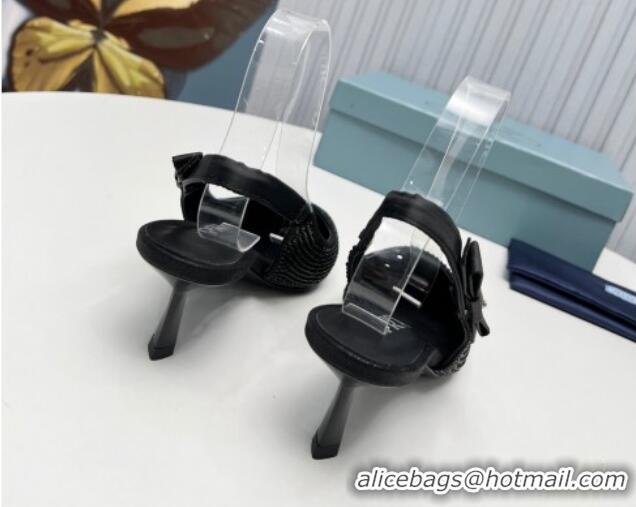 Best Grade Prada Crystals Slingbacks Pumps 5cm with Logo Bow Black 712021