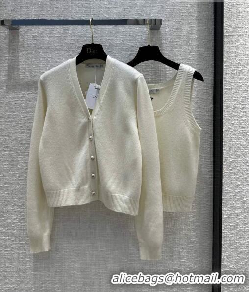 Luxury Cheap Dior Cashmere Cardigan D102002 White 2023