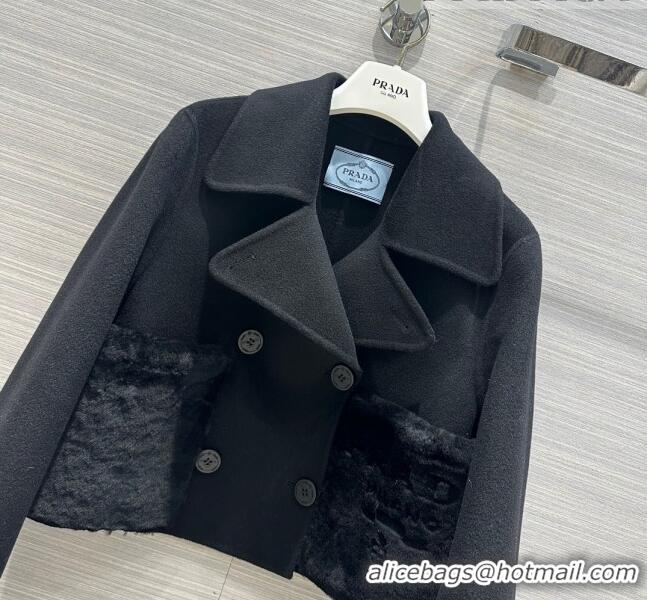 Buy Inexpensive Prada Cashmere Short Coat P102010 Black 2023